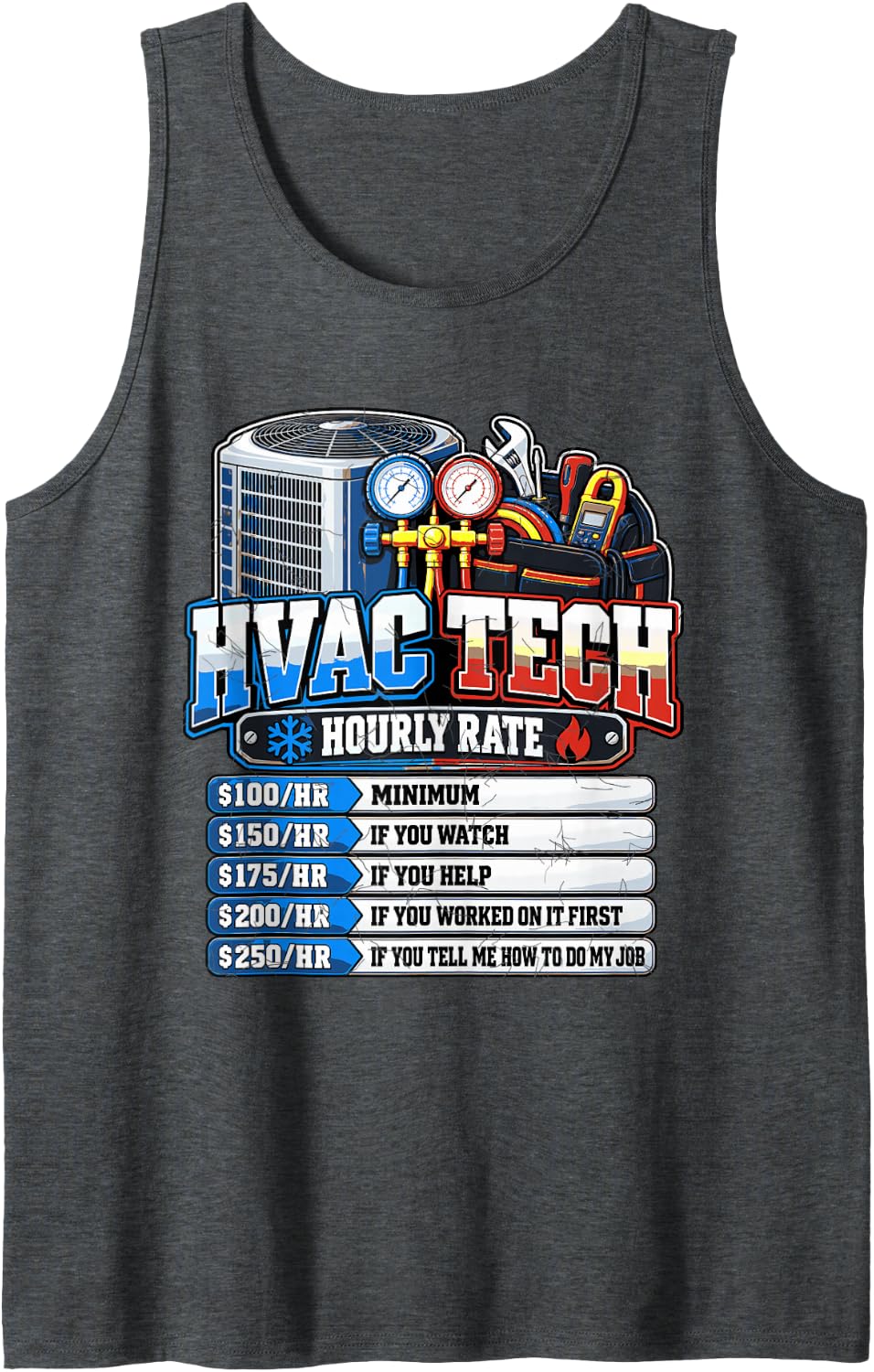 HVAC Tech Hourly Rates Sleeveless Tank Top - Dark Heather Grey