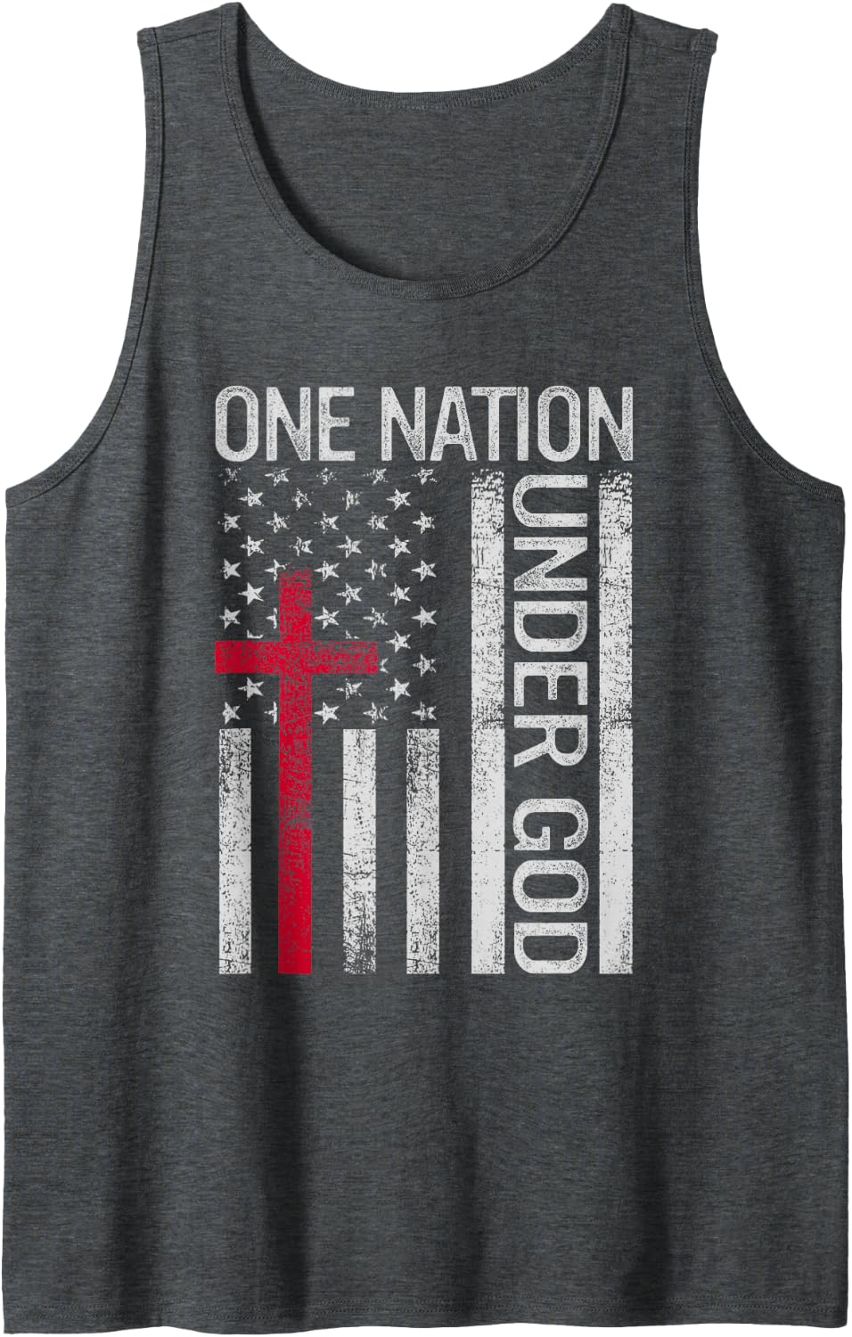 One Nation Under God Jesus American Flag Cross 4th of July Tank Top - Dark Heather Grey