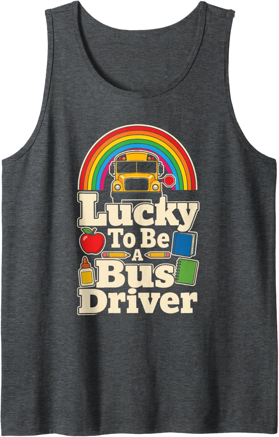 School Bus Driver Gift Lucky St Patricks Day Rainbow Sleeveless Tank Top - Dark Heather Grey