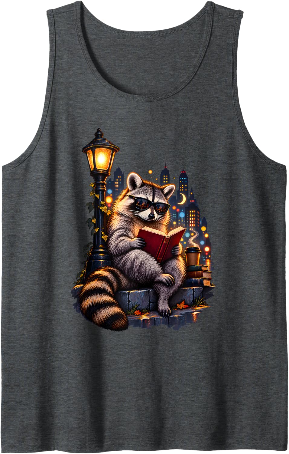 Raccoon Book Lover Librarian Reading Library Readers Sleeveless Tank Top - Dark Heather Grey