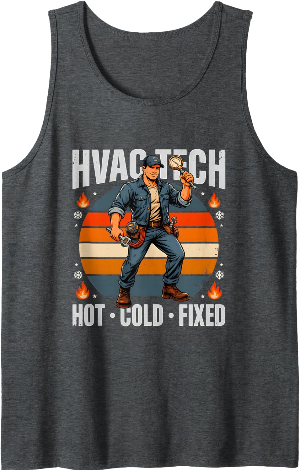 HVAC Tech Hot Cold Fixed Heating Cooling Sleeveless Tank Top - Dark Heather Grey