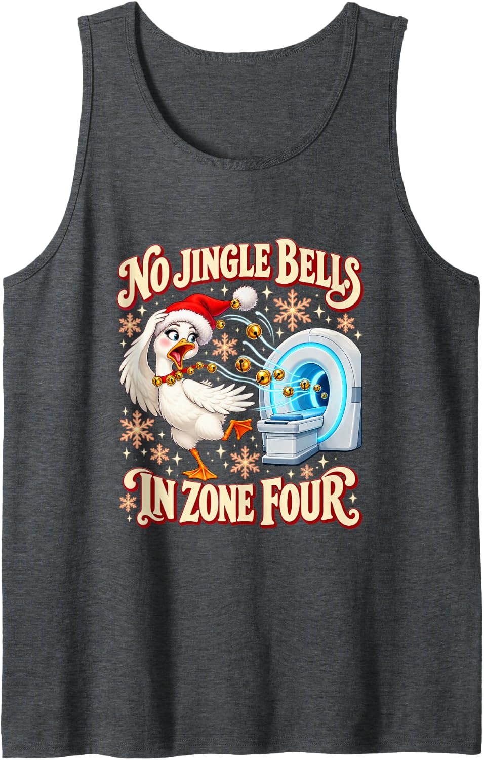 No Jingle Bells in Zone Four Funny MRI Tech Christmas Sleeveless Tank Top - Dark Heather Grey