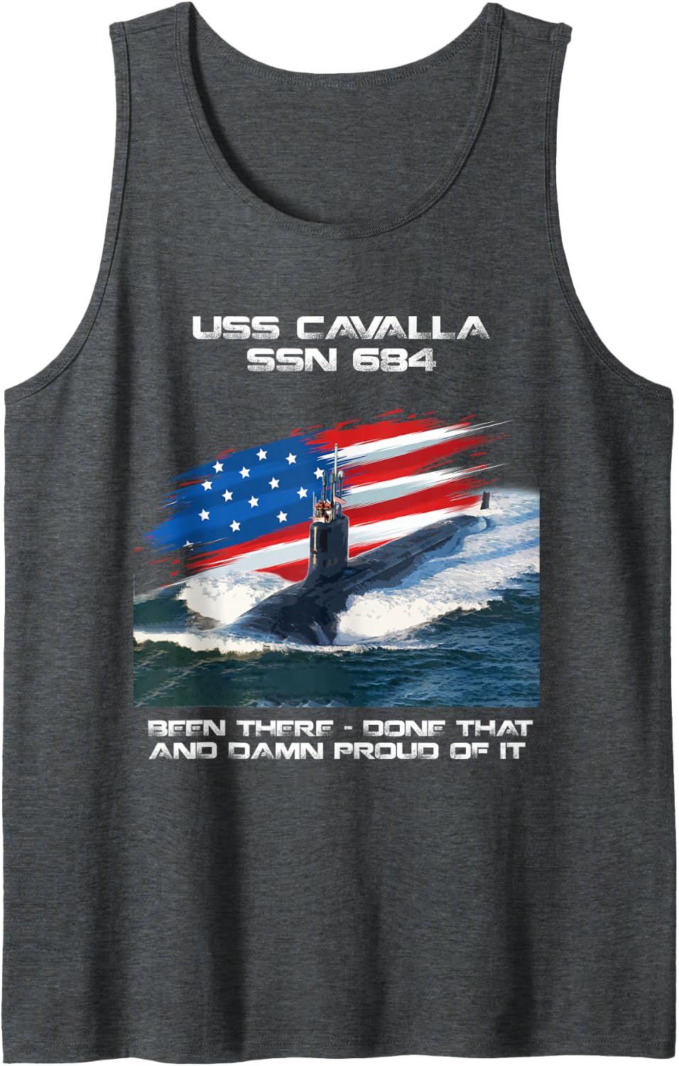 USS Cavalla SSN-684 American Flag Submarine Veteran Xmas Sleeveless Tank Top - Dark Heather Grey