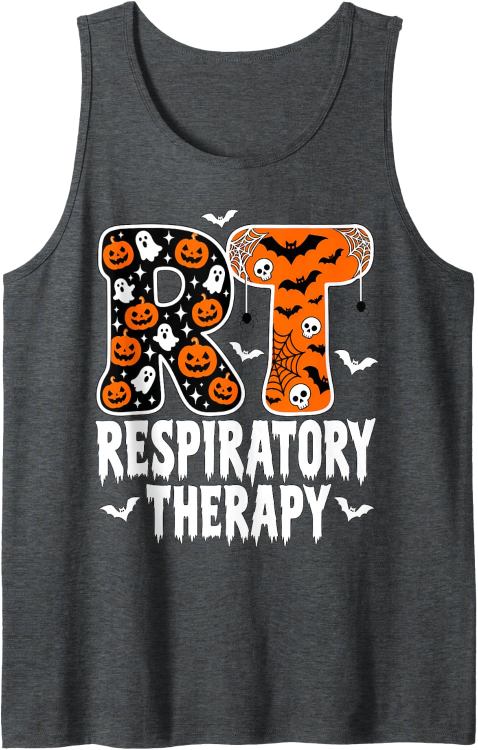 RT Respiratory Therapy Practitioner Nurse Halloween Fall Sleeveless Tank Top - Dark Heather Grey