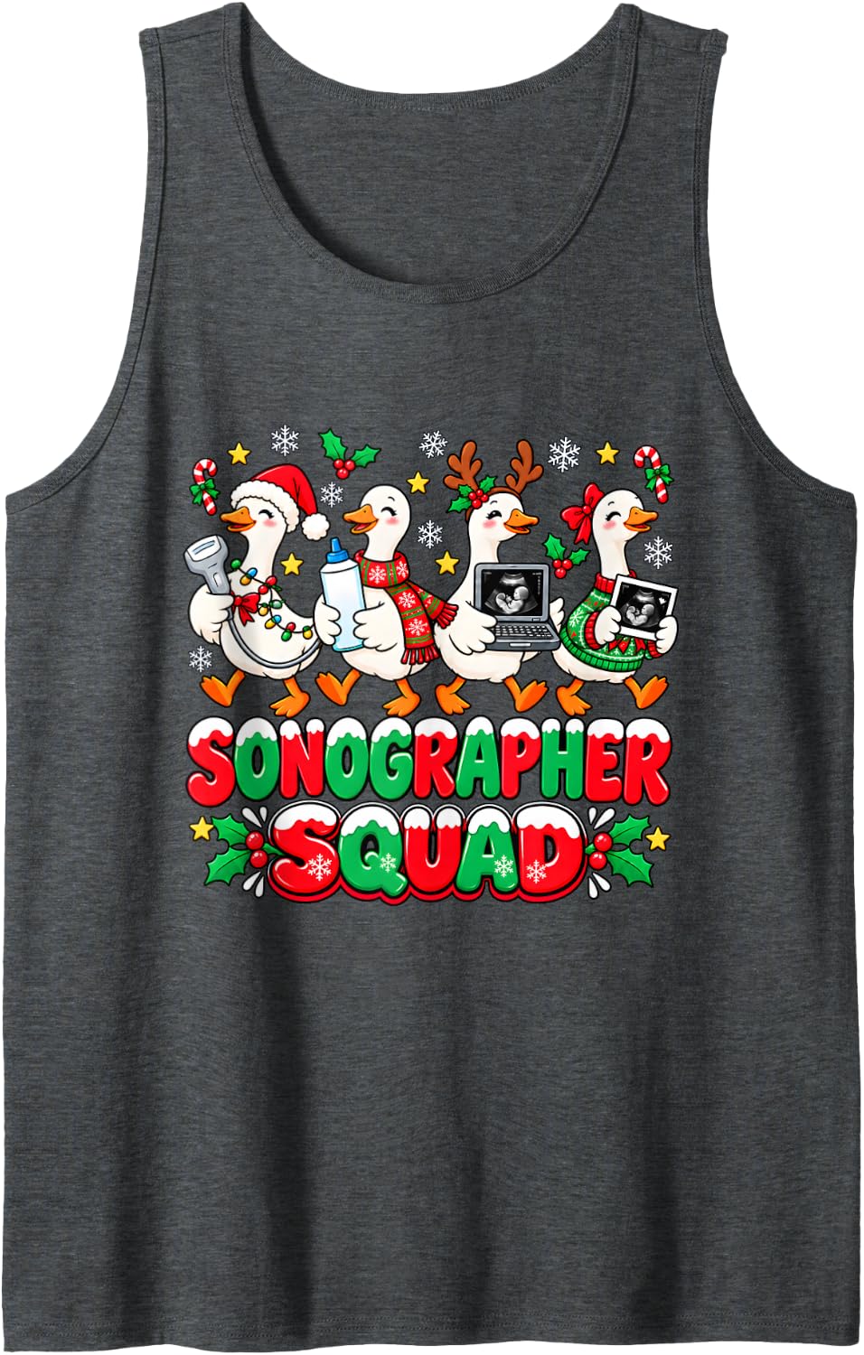 Sonography Christmas Vascular Sonographer Squad Goose Xmas Sleeveless Tank Top - Dark Heather Grey