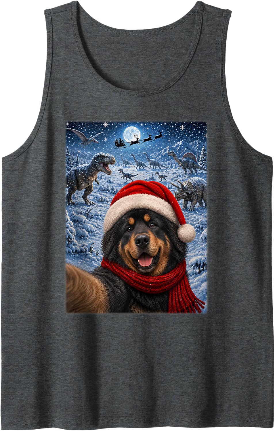 Mastiff Dog Christmas Moon Night Starry Dinosaurs Xmas Tank Top - Dark Heather Grey