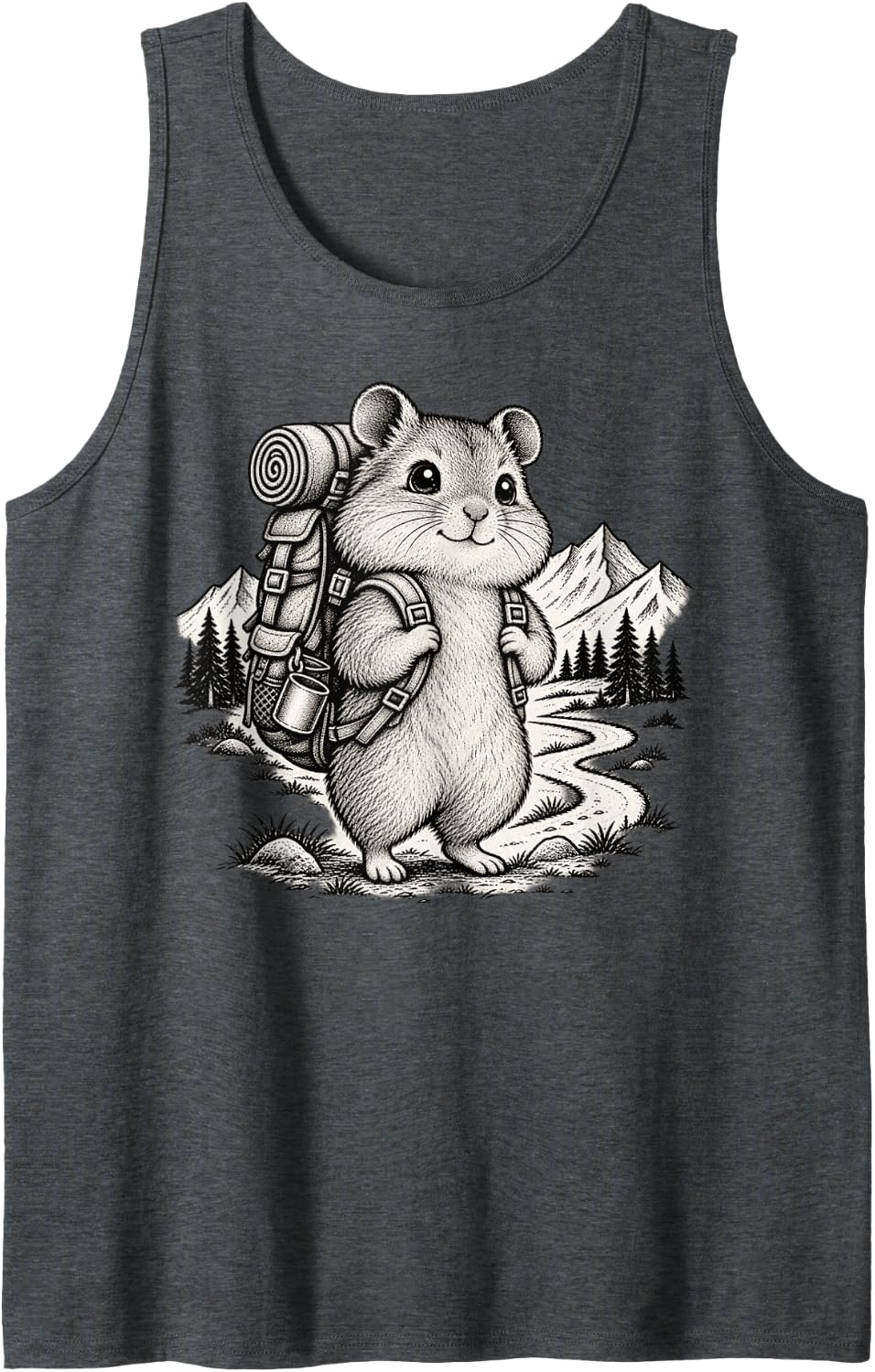 Hiking Lover Humor Outdoor Backpacking Trail Hamster Hiker Sleeveless Tank Top - Dark Heather Grey