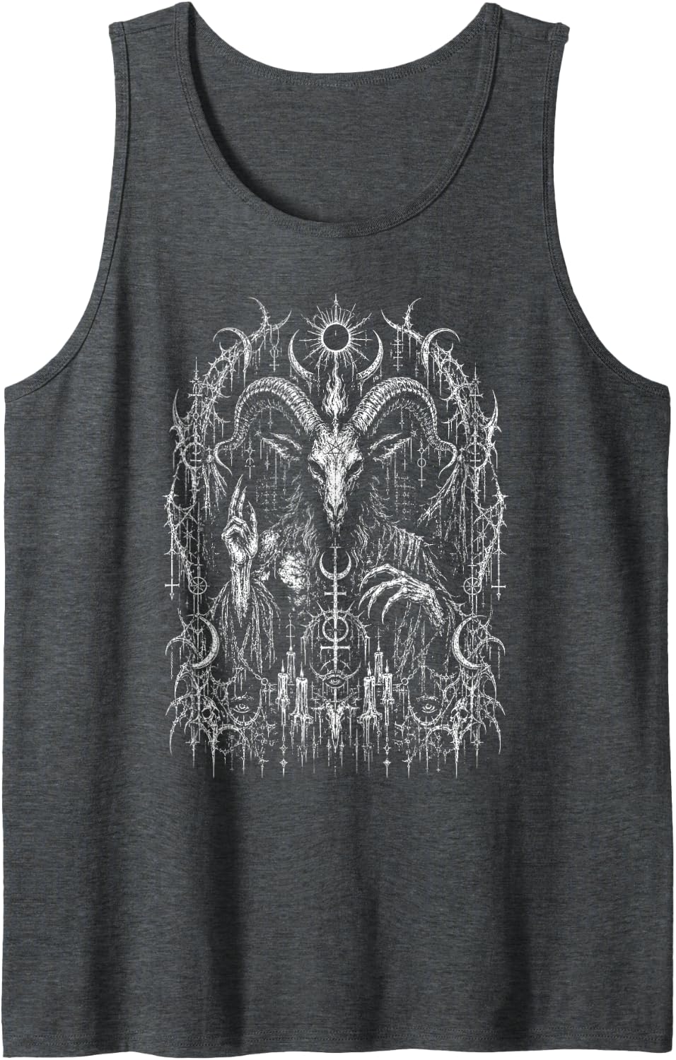 Cybersigilism Alt Emo Grunge Gothic Demon Baphomet Horror Sleeveless Tank Top - Dark Heather Grey