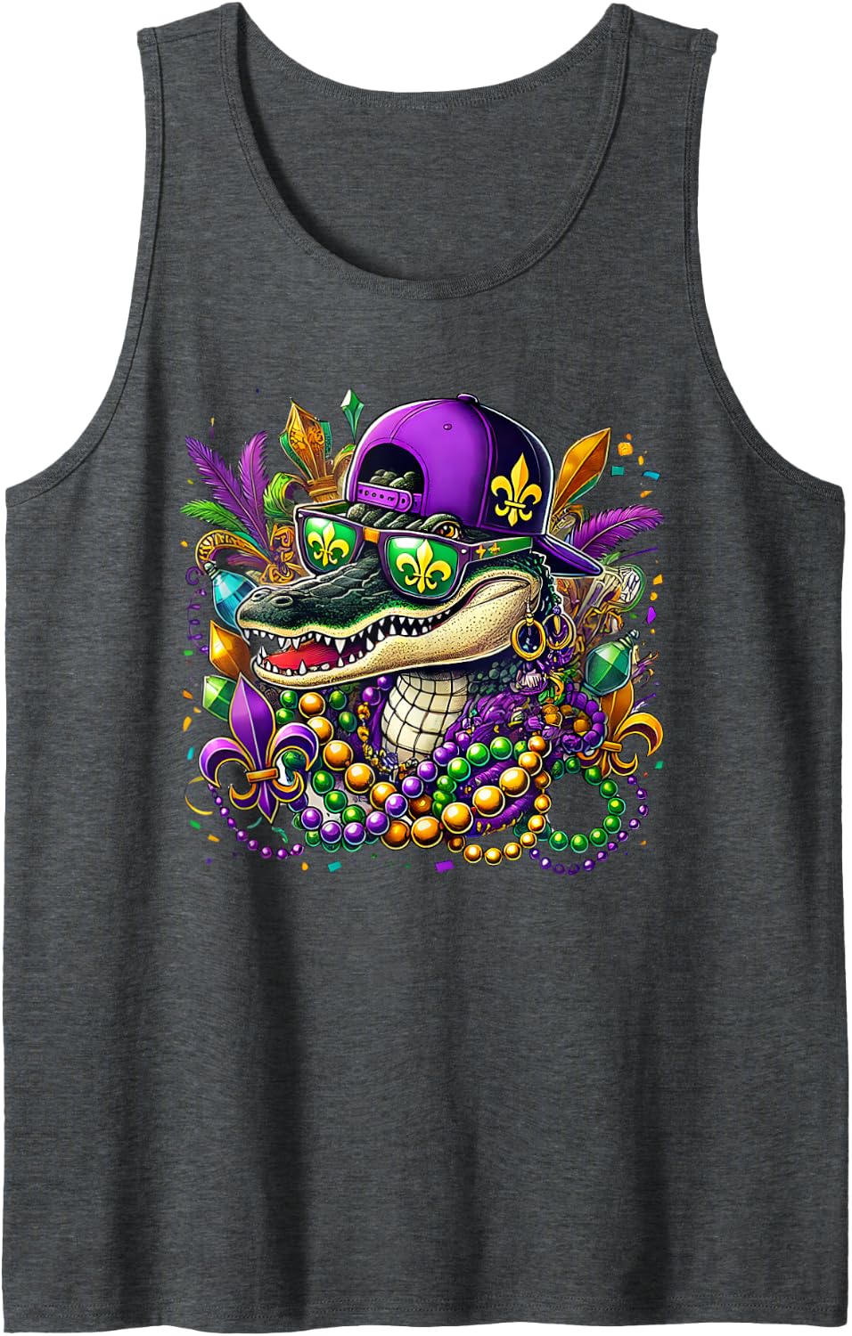 Mardigator Mardi Gras Alligator Costume Men Women Mardi Gras Sleeveless Tank Top - Dark Heather Grey