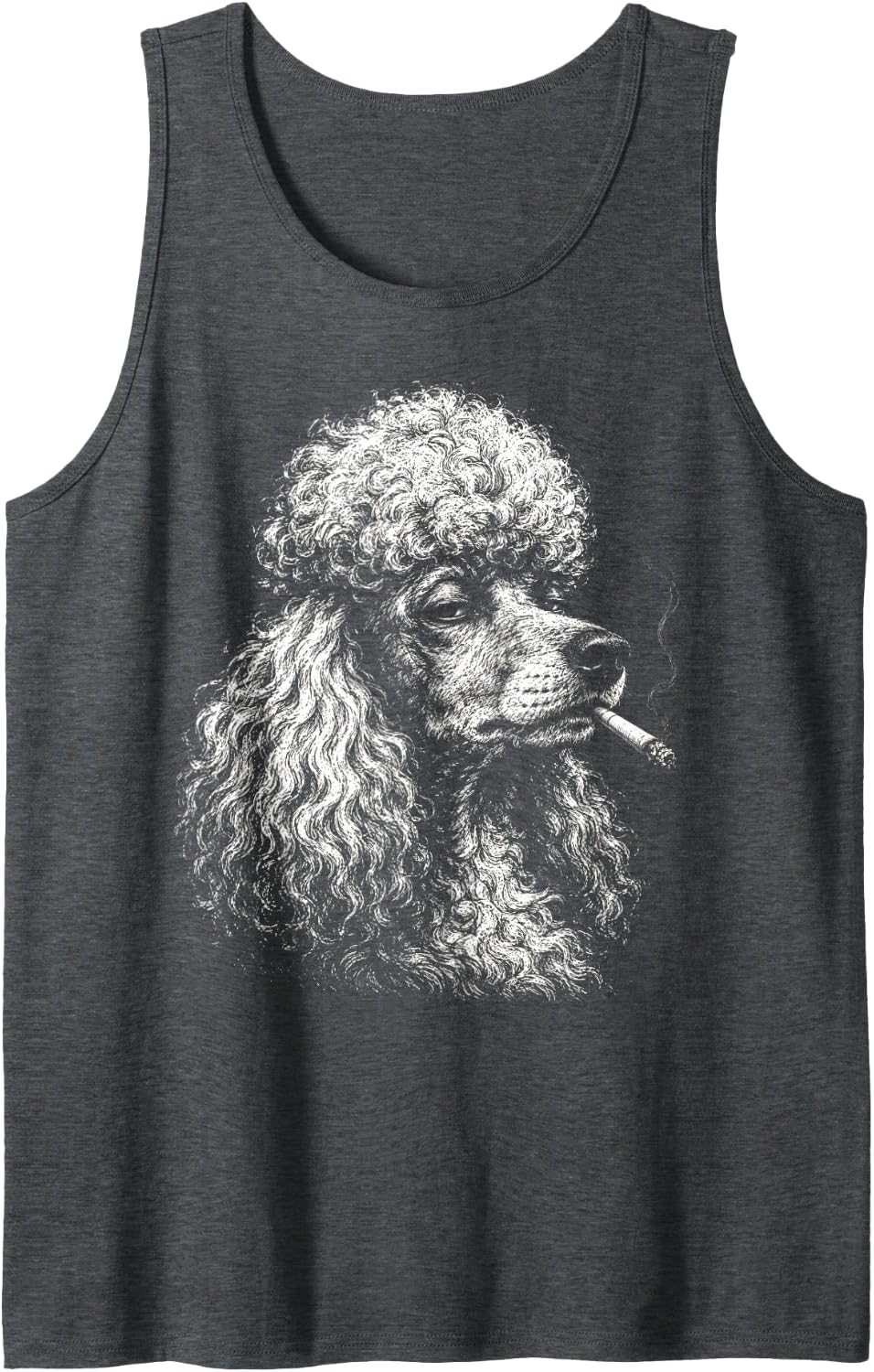 Funny Poodle Smoking Cigarette Grunge Dog Meme Retro Graphic Sleeveless Tank Top - Dark Heather Grey