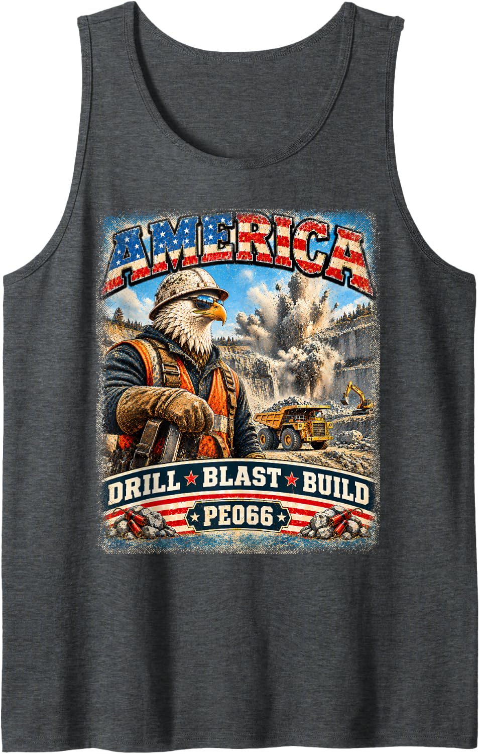 America | Drill Blast Build | Vintage Eagle Quarry Worker Sleeveless Tank Top - Dark Heather Grey