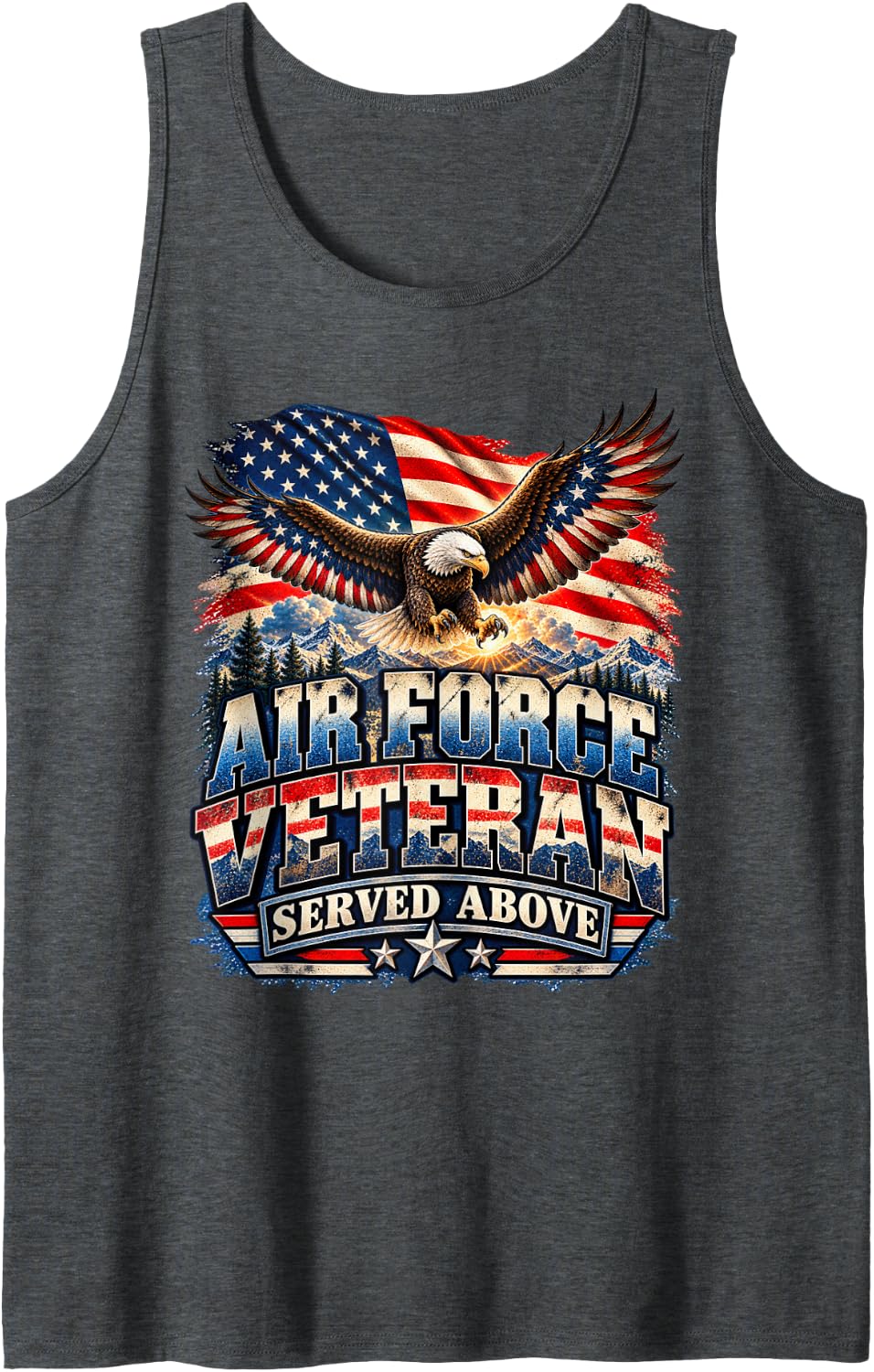 Served Above Aviation Veteran Bald Eagle Veterans Day Sleeveless Tank Top - Dark Heather Grey