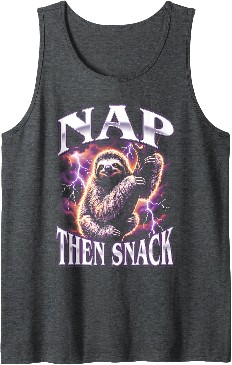 Nap Then Snack Funny Sloth Nap Lover Sleeveless Tank Top - Dark Heather Grey