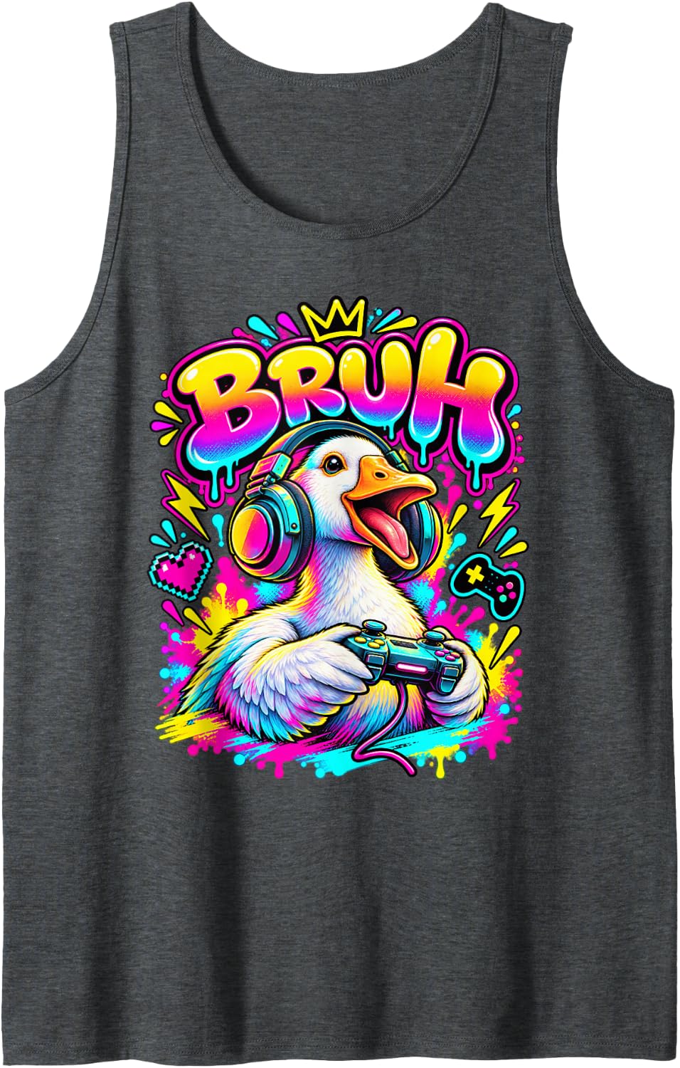 Bruh Goose Funny Video Games Boys Animal Lover Sleeveless Tank Top - Dark Heather Grey