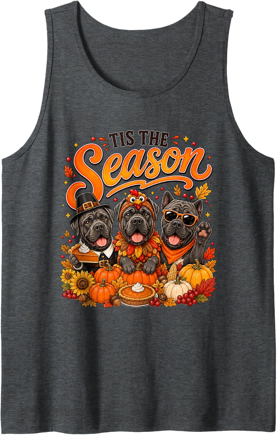Tis The Season Thanksgiving Cane Corso Pumpkin Costume Tank Top - Dark Heather Grey
