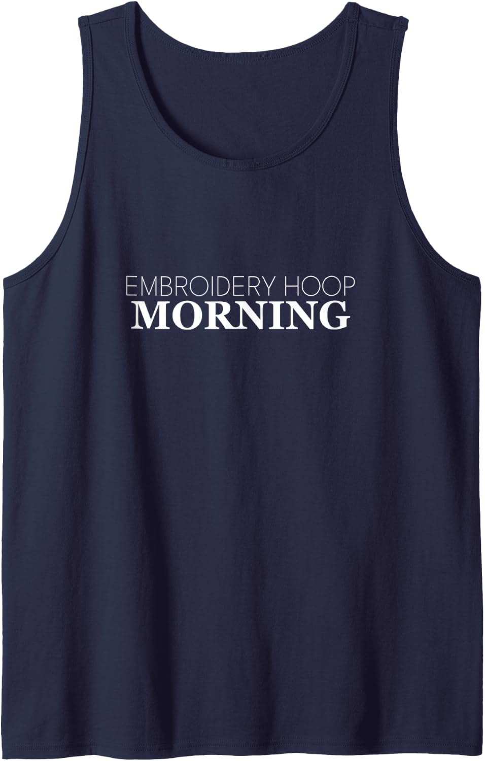 Embroidery Hoop Morning Minimal Phrase Typography Sleeveless Tank Top - Navy Blue