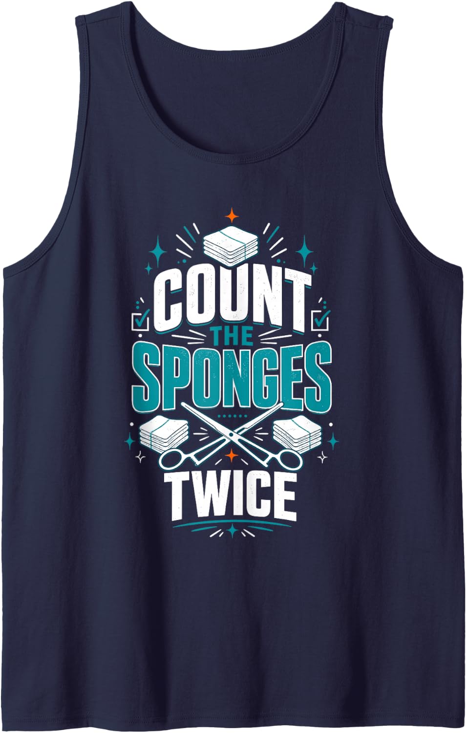 Count The Sponges OR Nurse Surgical Tech Sleeveless Tank Top - Navy Blue