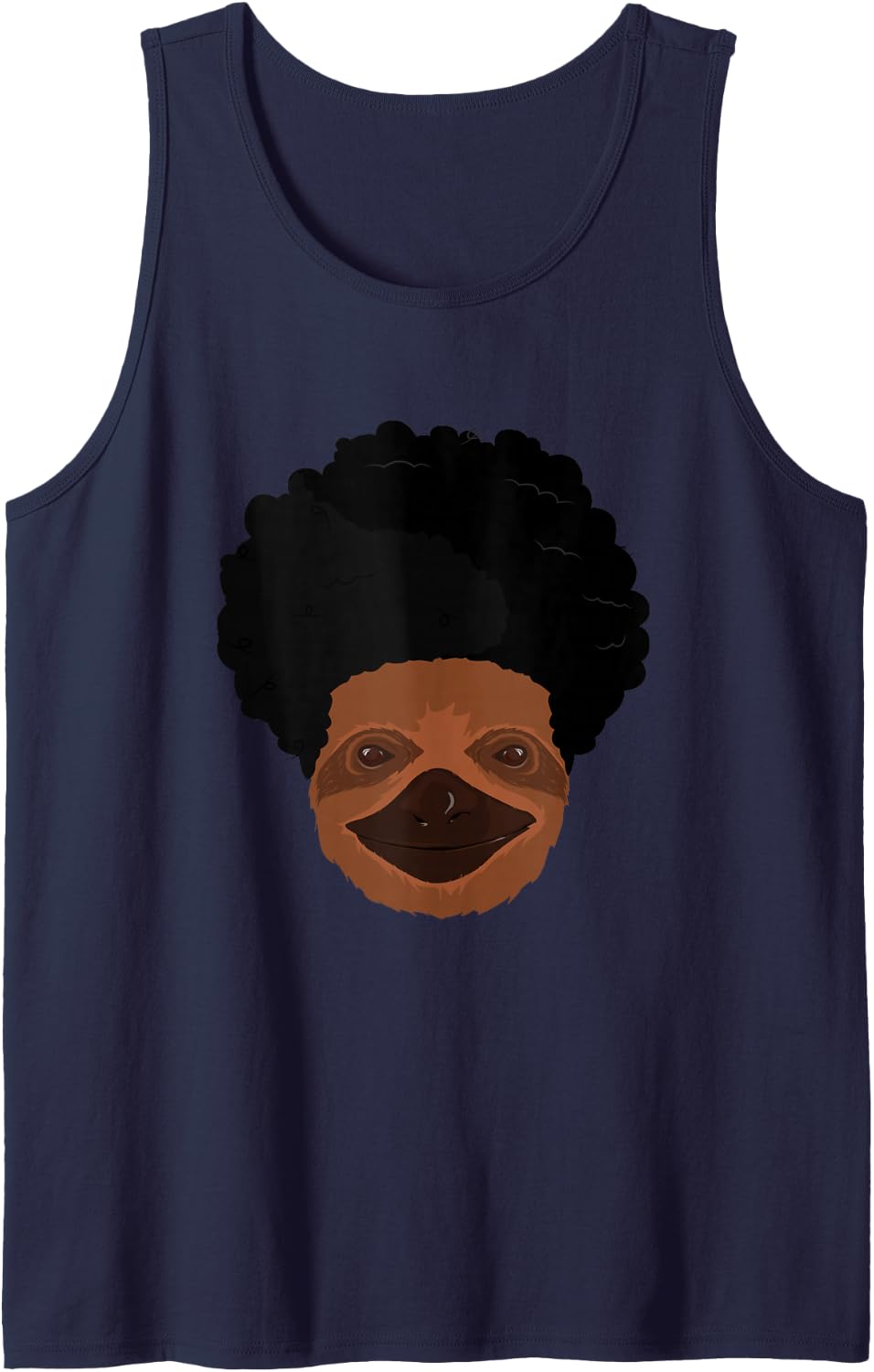 Sloth with Afro Hair Sleeveless Tank Top - Navy Blue