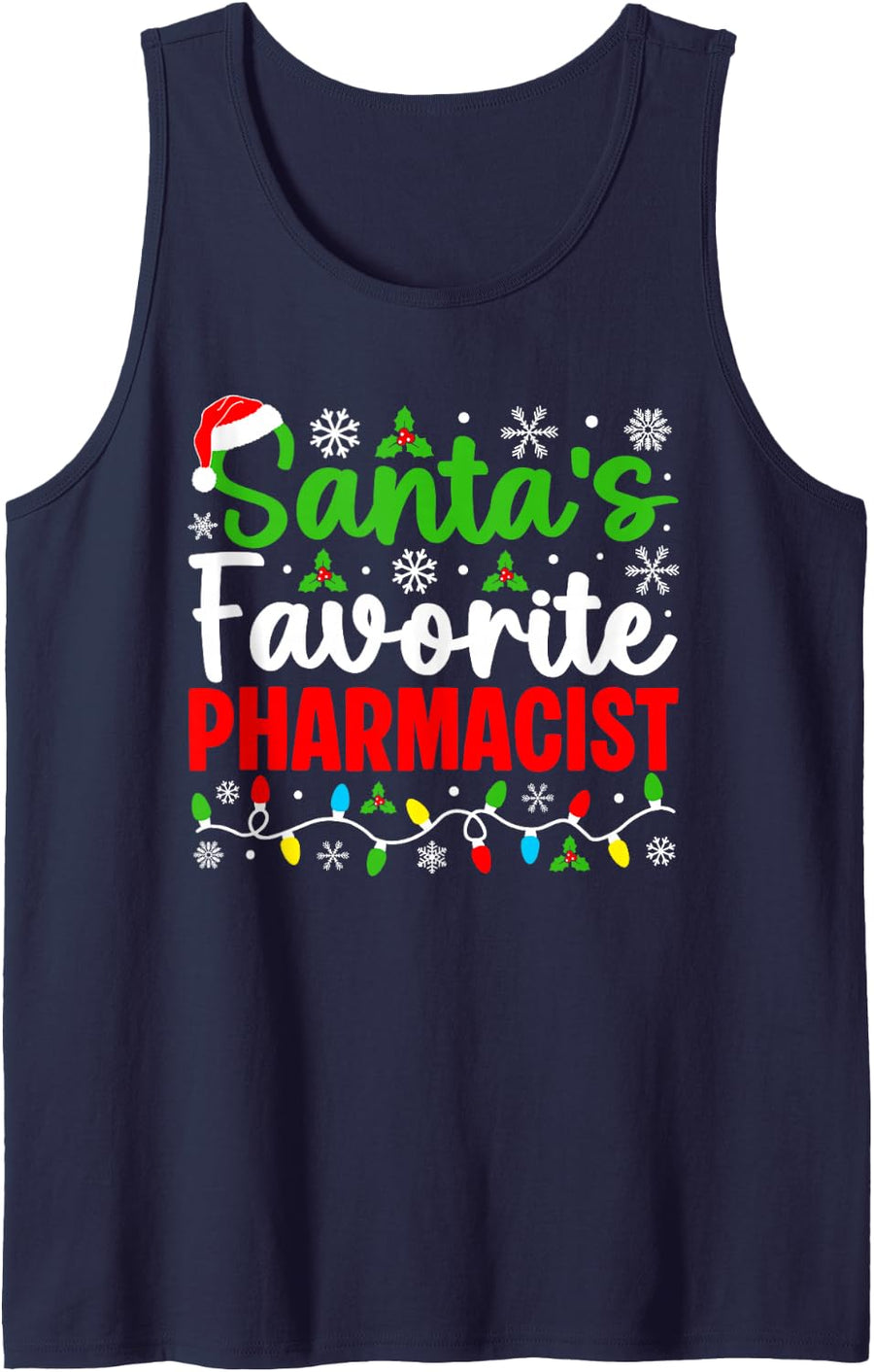 Santa's Favorite Pharmacist Funny Christmas Sleeveless Tank Top - Navy Blue