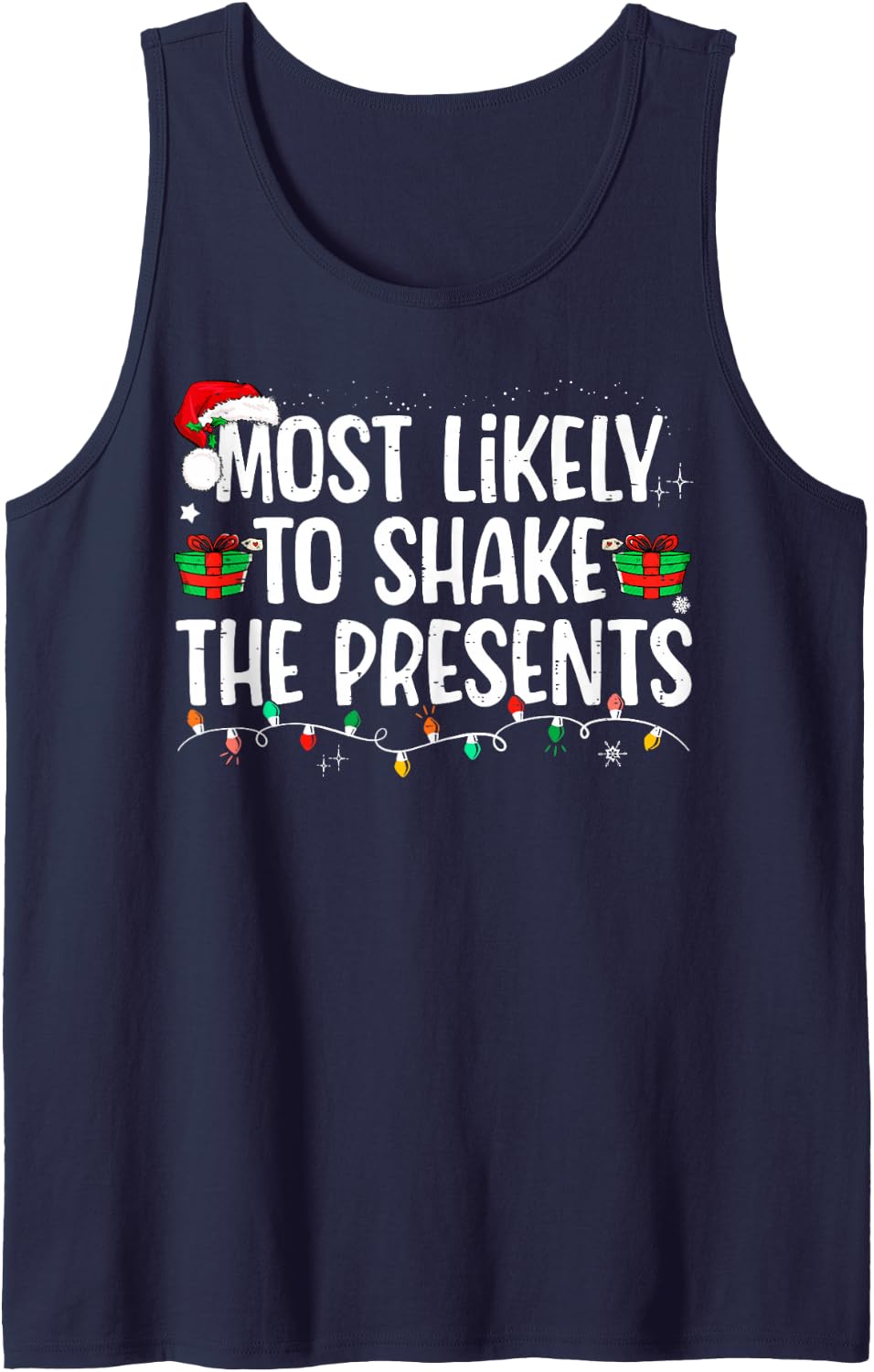 Most Likely to Shake The Presents Family Matching Christmas Sleeveless Tank Top - Navy Blue