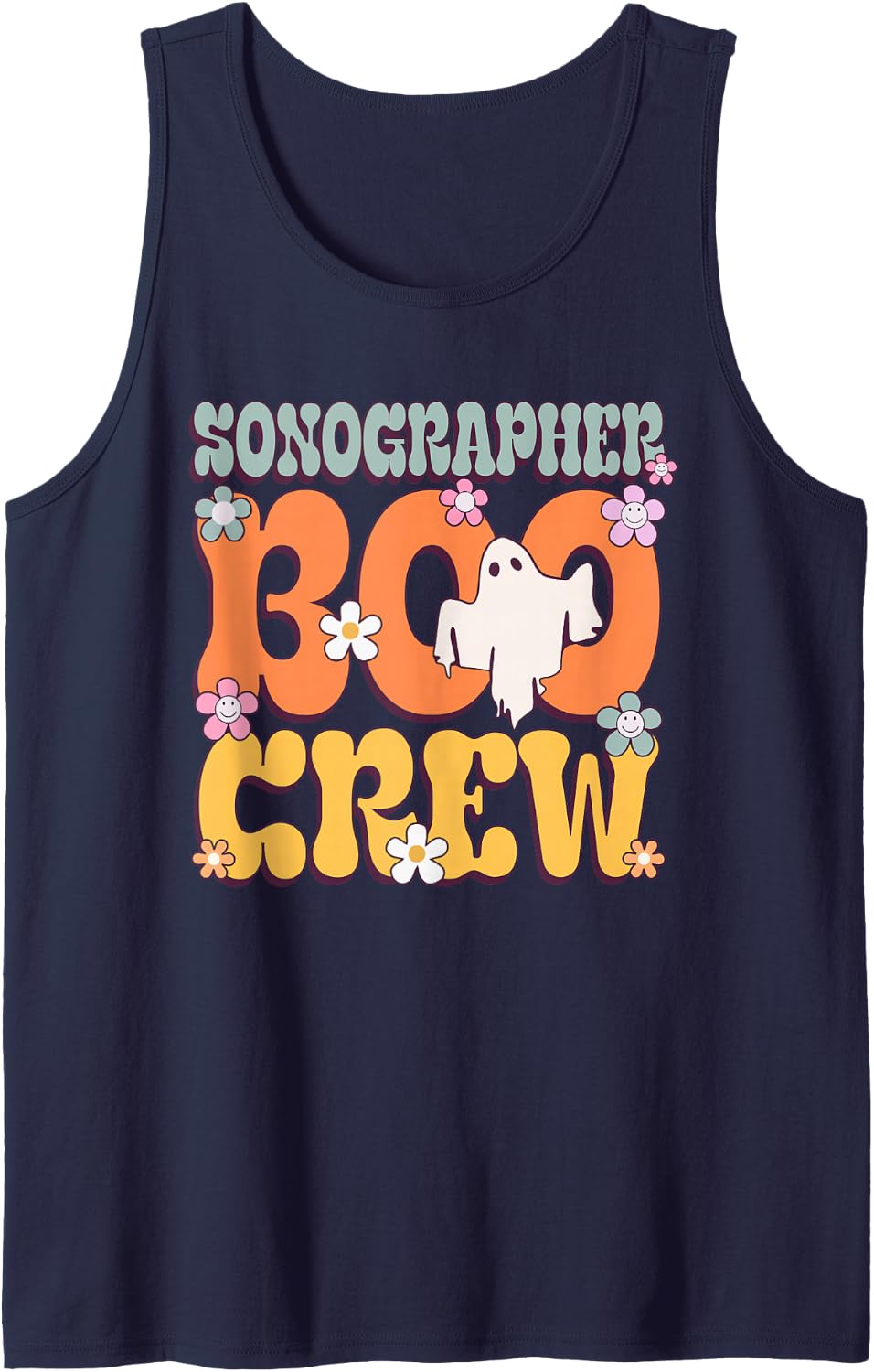 Sonographer Boo Crew Halloween Ghost Sleeveless Tank Top - Navy Blue