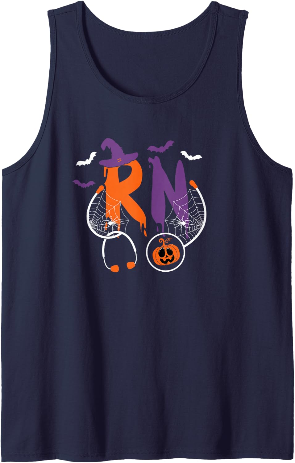 RN Registered Nurse Halloween Costume Stethoscope Pumpkin Sleeveless Tank Top - Navy Blue