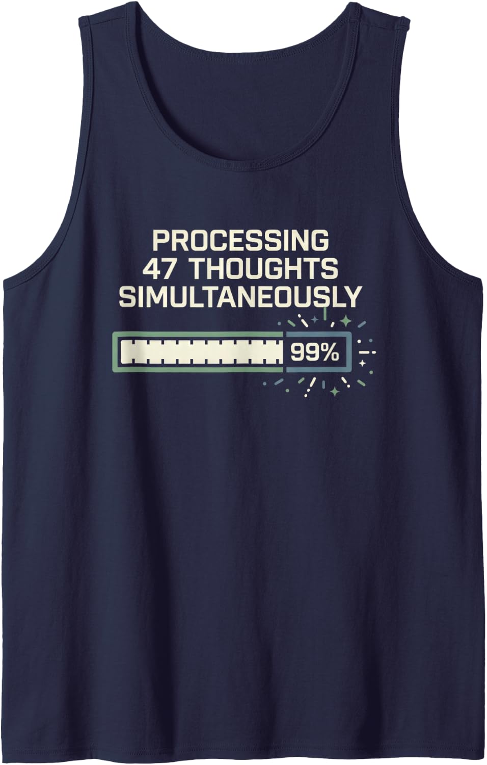 Funny ADHD Overthinking Neurodiversity Sleeveless Tank Top - Navy Blue