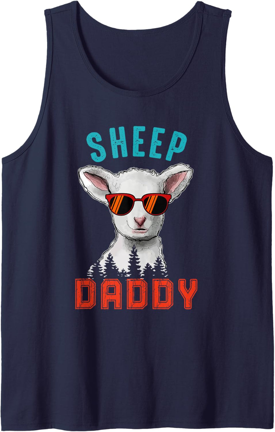 Vintage Sheep Daddy Cute Sheep Sunglasses Farmer Family Sleeveless Tank Top - Navy Blue