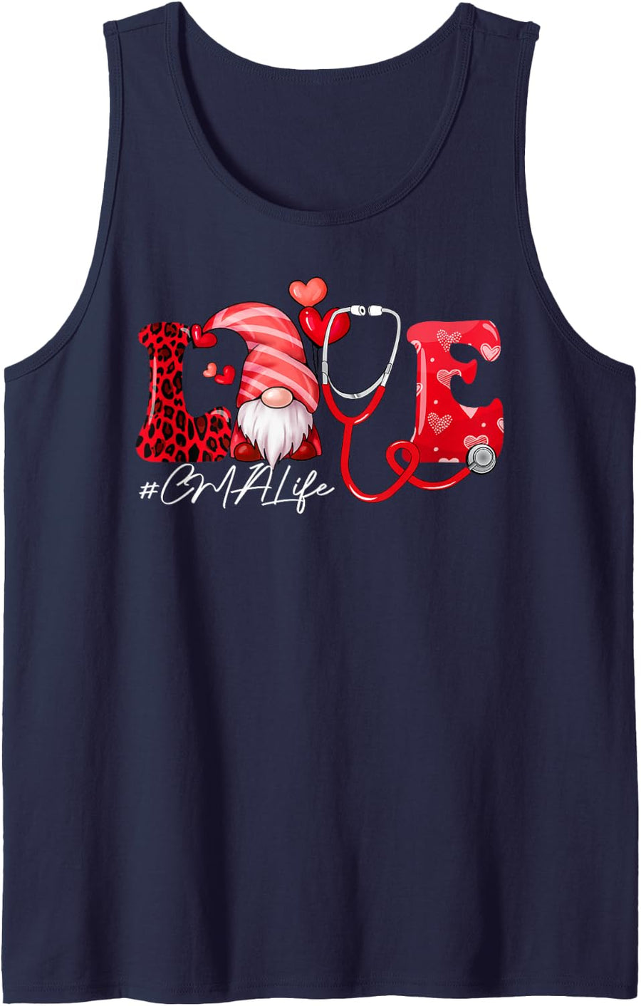 Love Gnome CMA Life Medical Assistant Valentine Women Sleeveless Tank Top - Navy Blue
