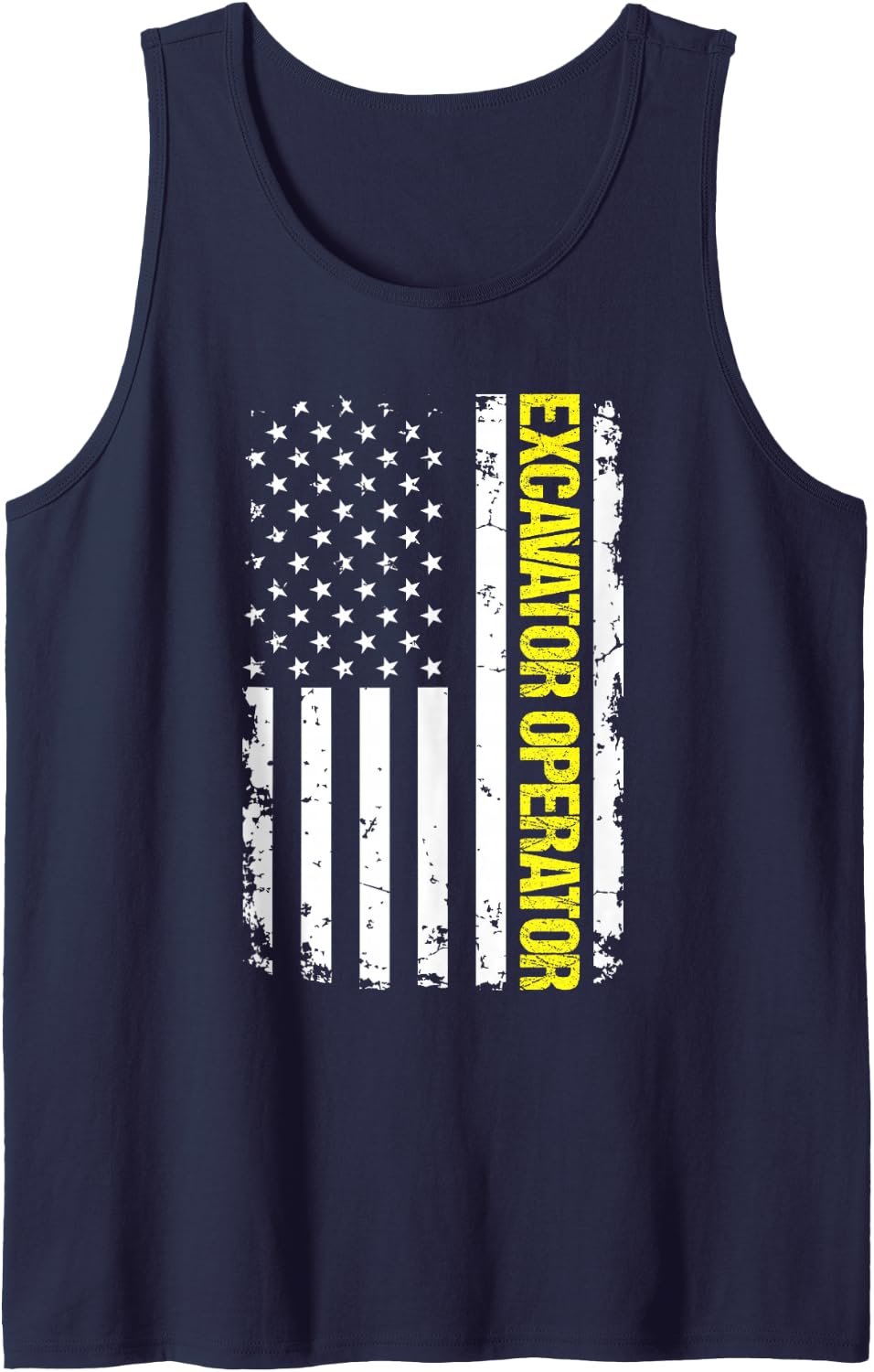 Excavator Operator USA Flag Sleeveless Tank Top - Navy Blue