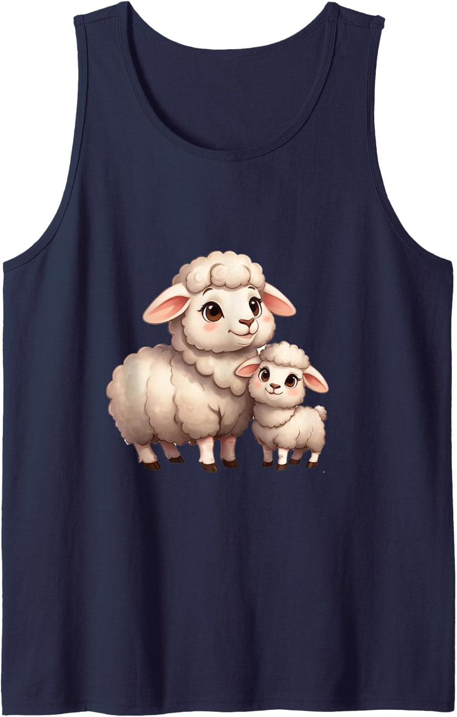 Adorable Mother Lamb and Baby Sheep Design Tank Top - Navy Blue