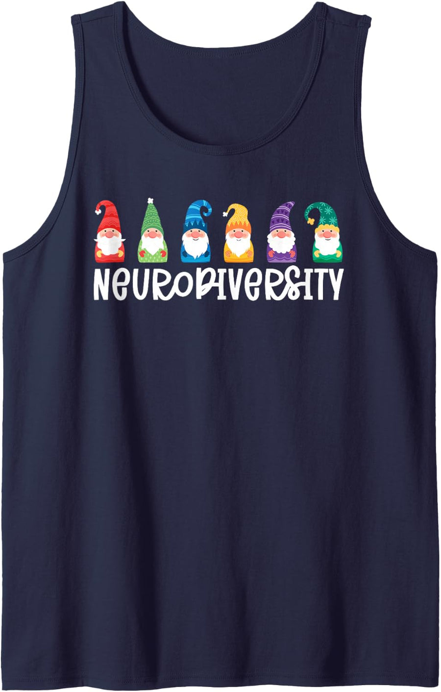 Neurodiversity Gnomes Autism Awareness Inclusion Sleeveless Tank Top - Navy Blue