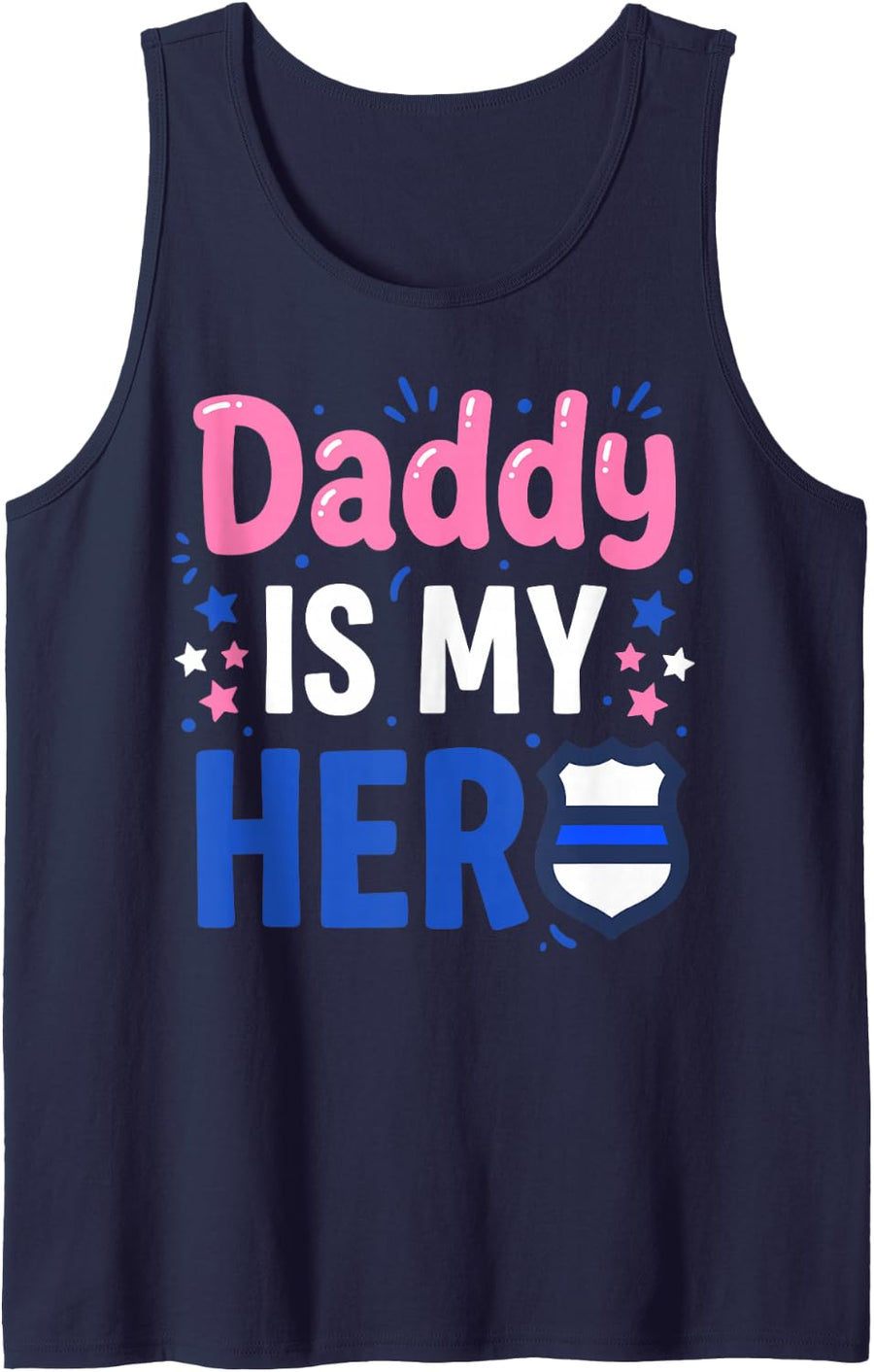 Daddy is My Hero Thin Blue Line Police Officer Dad Sleeveless Tank Top - Navy Blue