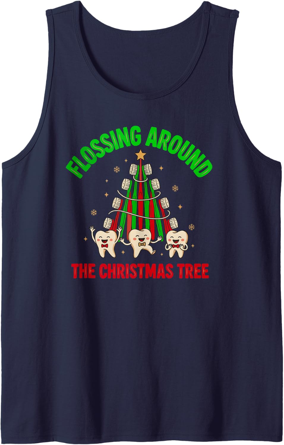 Flossing Around the Christmas Tree Dentist Dental Hygienist Sleeveless Tank Top - Navy Blue