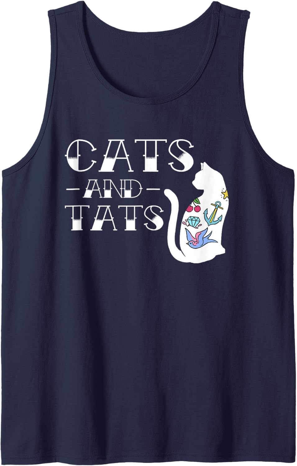 Funny Cats and Cat Tattoo Lover Cats & Tats Tattoo Art Tank Top - Navy Blue