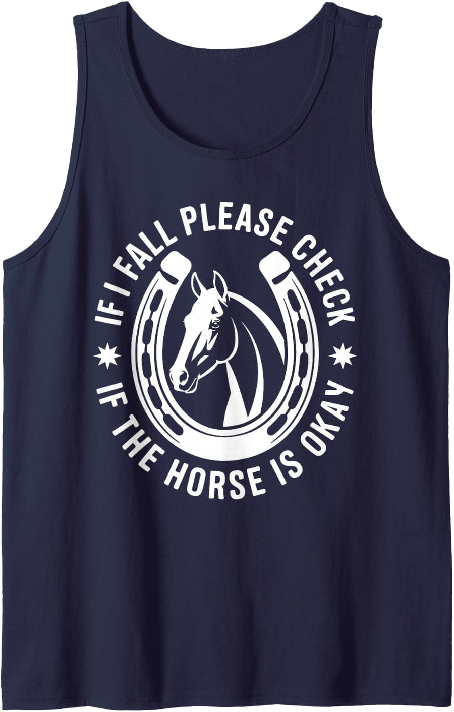 If I Fall Please Check Funny Horseback Riding Equestrian Sleeveless Tank Top - Navy Blue