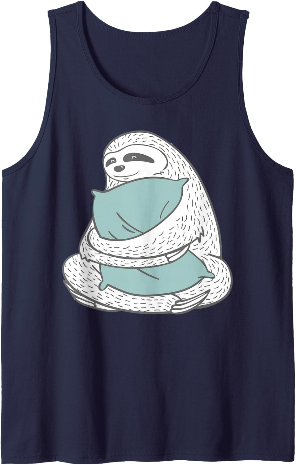 Cute Sloth Hugging Pillow Cozy Lazy Days Homebody Humor Tank Top - Navy Blue