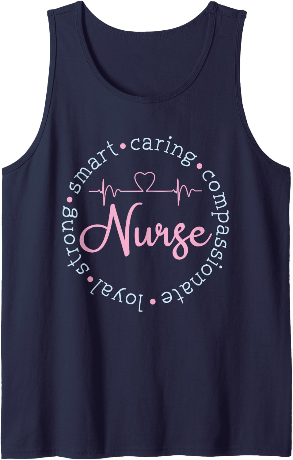 Nurse Heartbeat Compassionate Strong Smart Loyal Caring Sleeveless Tank Top - Navy Blue