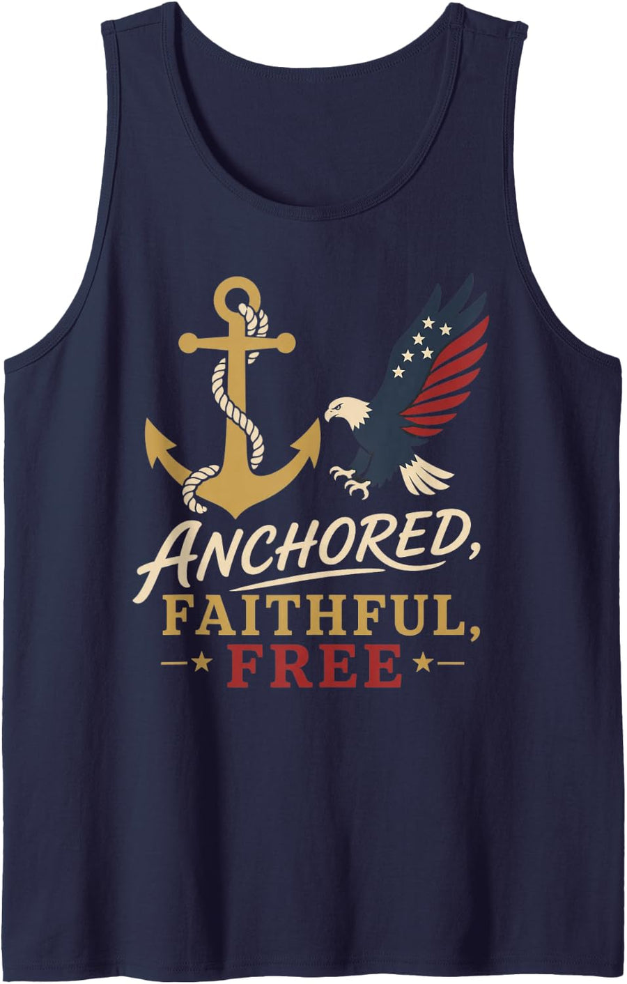 Anchored Faithful Free American Bald Eagle Anchor USA Tank Top - Navy Blue