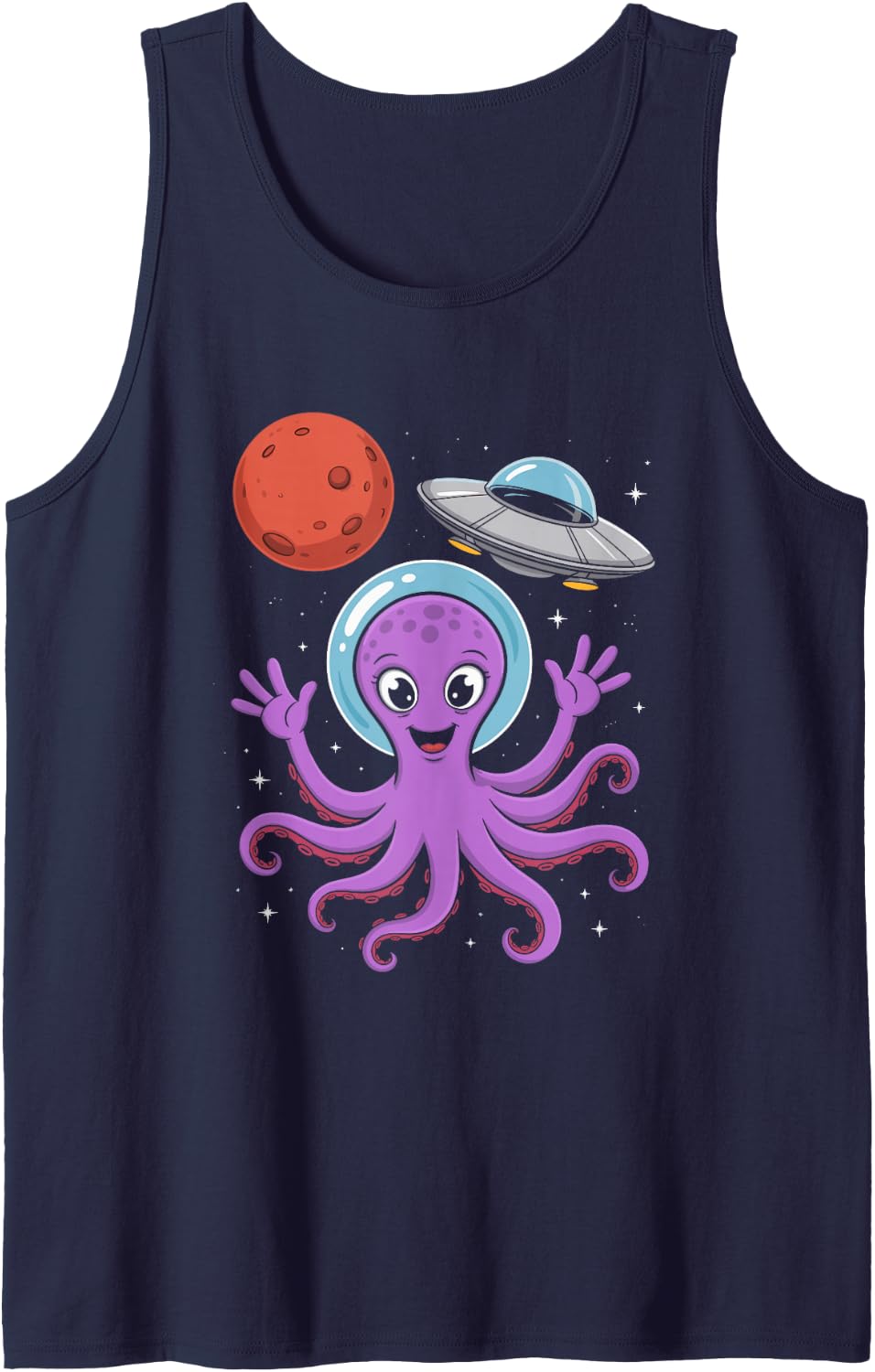 Astronaut Octopus Space Helmet Ocean Sci Fi Graphic Sleeveless Tank Top - Navy Blue