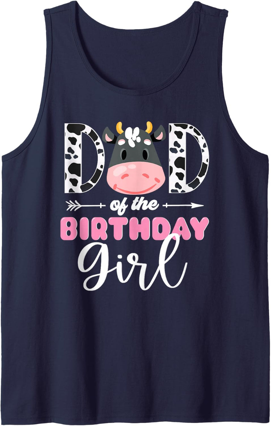 Dad Of The Birthday Girl Cow Themed Cow Print Father Daddy Tank Top - Navy Blue