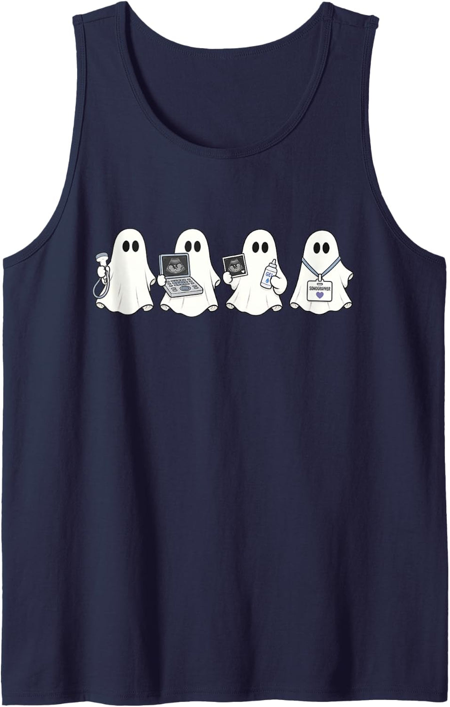 Halloween Sonographer Ghost Ultrasound Technician Nurse Sleeveless Tank Top - Navy Blue