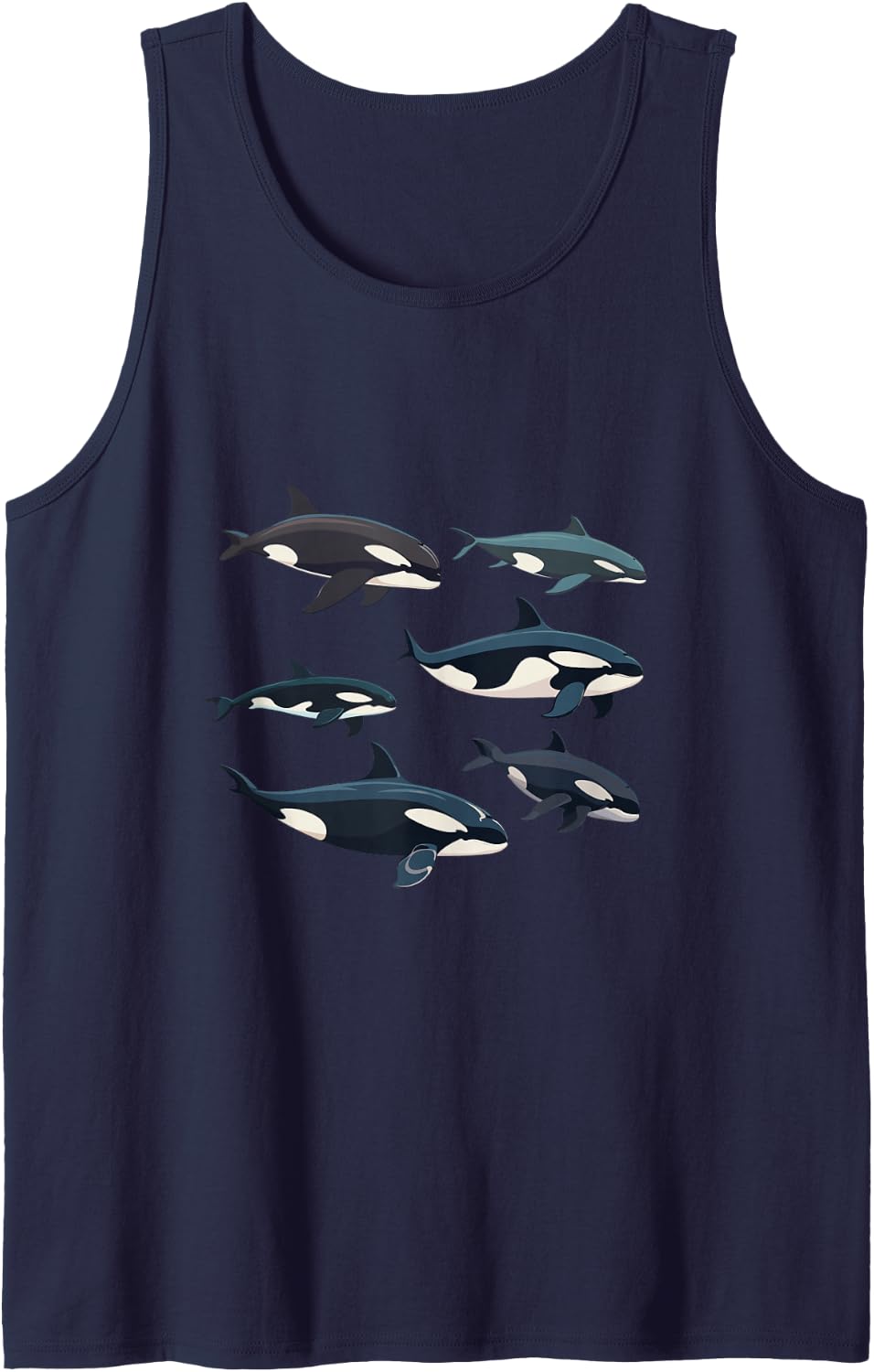 Orcas Killer Whale Pod Group Graphic Sleeveless Tank Top - Navy Blue