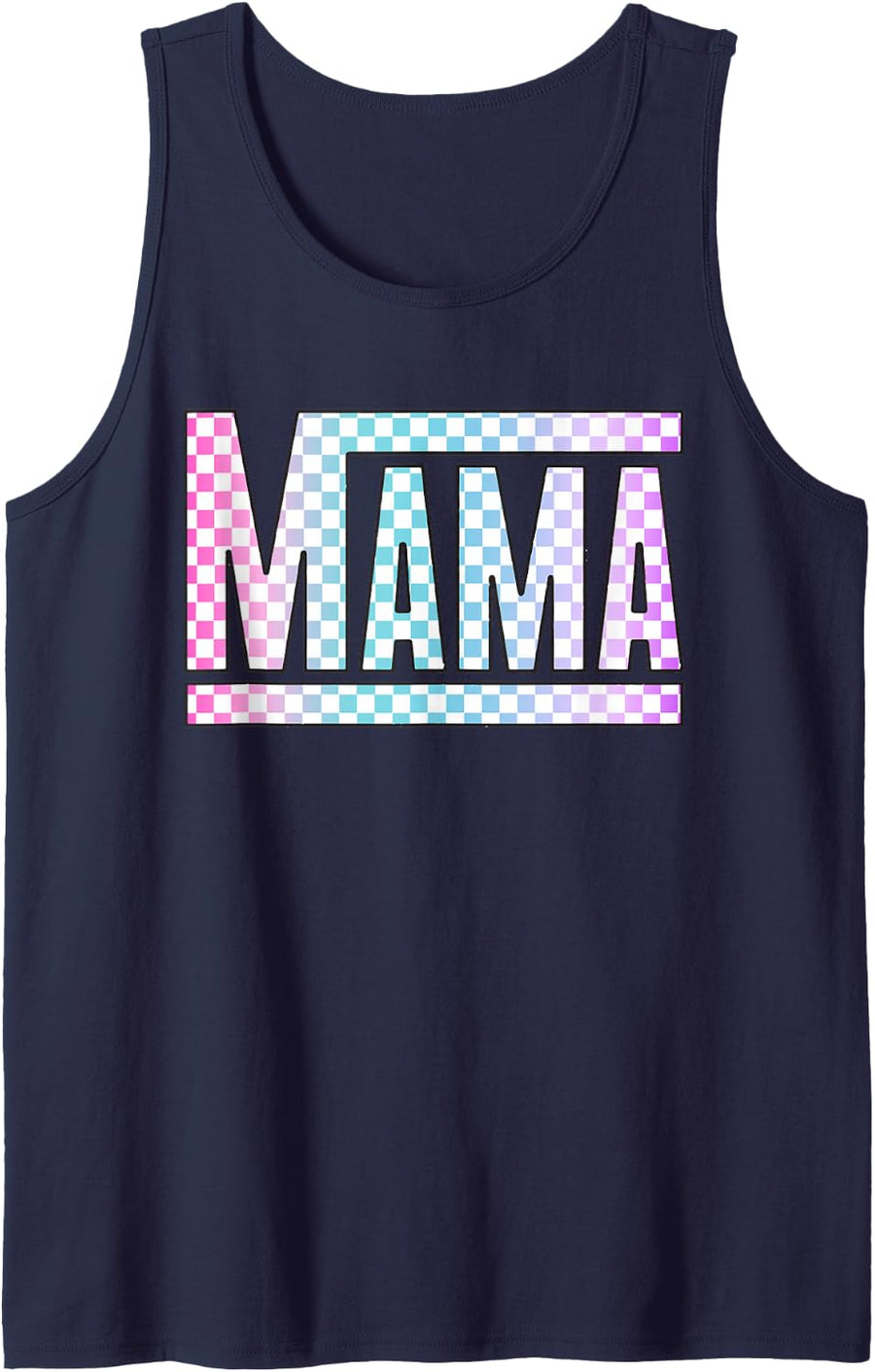 Funny Epic Mama Checkered Colorful Glow Mom Gifts Tank Top - Navy Blue