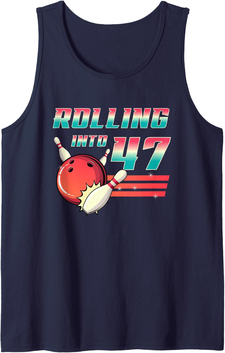 Rolling Into 47 Years Old Bowling Party 47th Birthday Retro Sleeveless Tank Top - Navy Blue