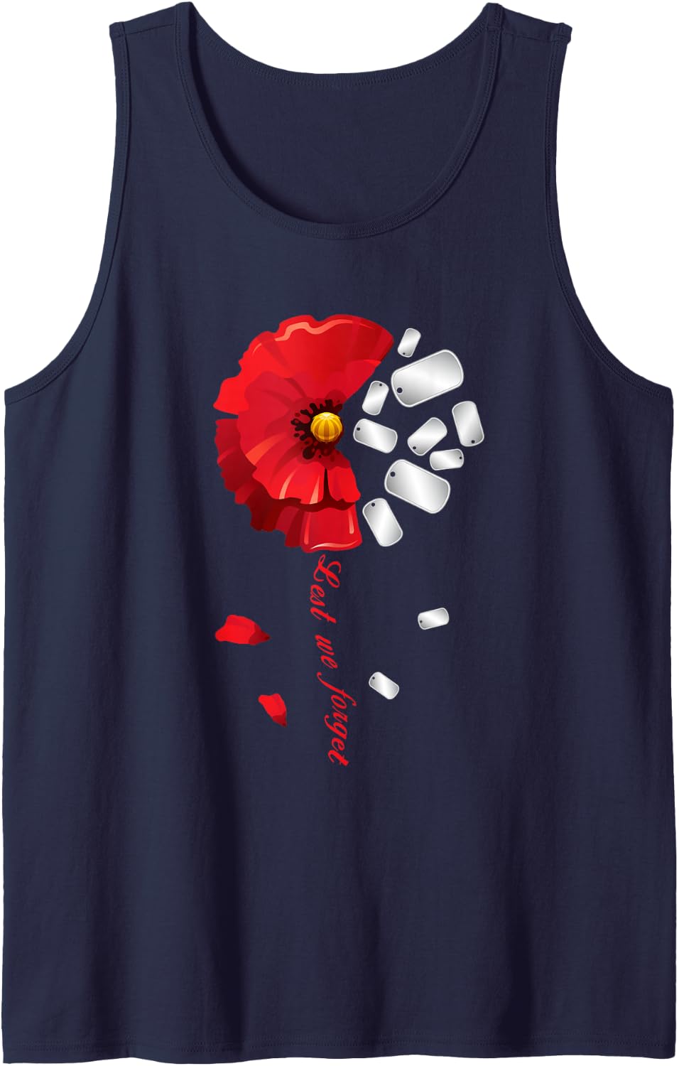 Veterans Day Lest We Forget Red Poppy Flower USA Memorial Tank Top - Navy Blue