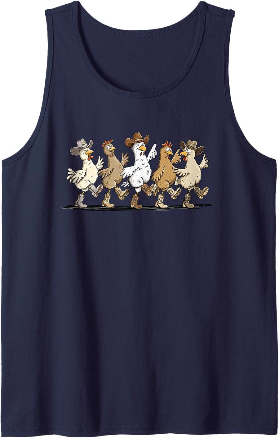 Funny Line Dancing Chickens Cowboy Or Country Humor Sleeveless Tank Top - Navy Blue
