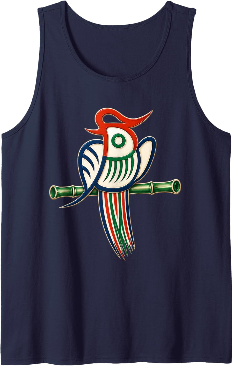 Colorful First Bam Mahjong Bird Bamboo Tile Tank Top - Navy Blue