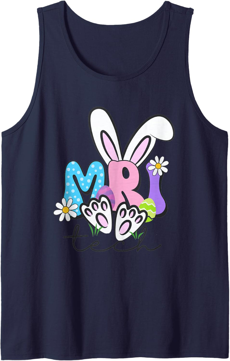 Groovy MRI Tech Easter MRI Technologist Radiology MRI Tech Sleeveless Tank Top - Navy Blue