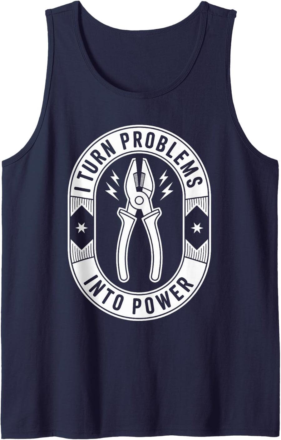 I Turn Problems Into Power Funny Electrician Tank Top - Navy Blue